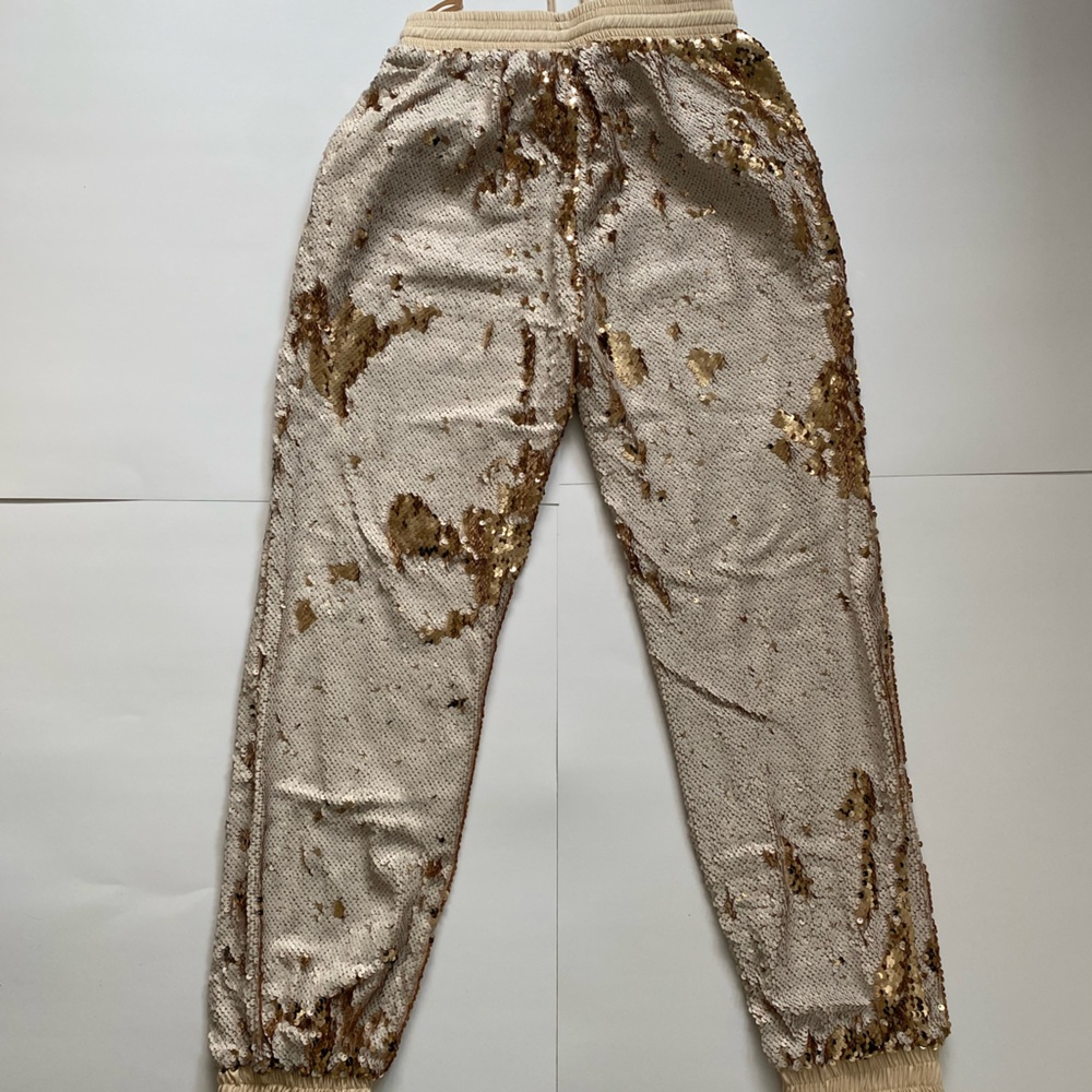 Jluxlabel Ivory and gold Sequin High-waisted Joggers with Side Pockets Small
